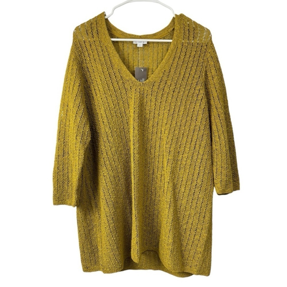 NWT J Jill Size XL Textured Gilded Coin Open Stitch Knit Sweater Mustard Boho